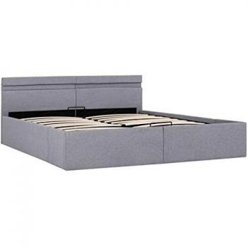 vidaXL - Estructura de Cama de Almacenamiento con LED Gris Claro de Tela 160 x 200 cm