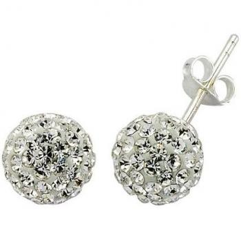 Jewelco Europa Señoras Plata esterlina Blanco Shamballa semental aretes