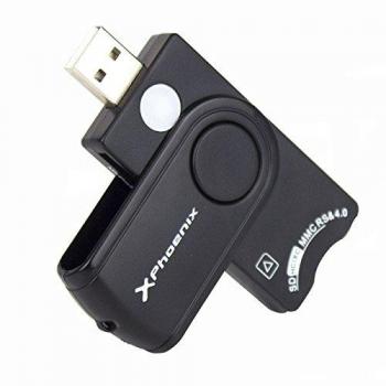LECTOR TARJETAS MEMORIA EXTERNO COMPACTO PHOENIX PHSMARTCARDREADER USB / TARJETA INTELIGENTES CON CHIP / DNI / SD / MICRO SD / MNI SD / MMC / SIM CARD NEGRO