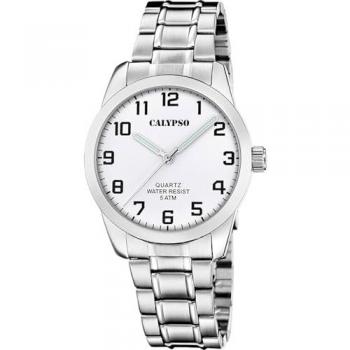 Reloj Calypso Basic K5866/1 Blanco Hombre - Acero Inoxidable 316l, 39 mm, Esfera Blanca, Correa de Acero Inoxidable 316l Plateado