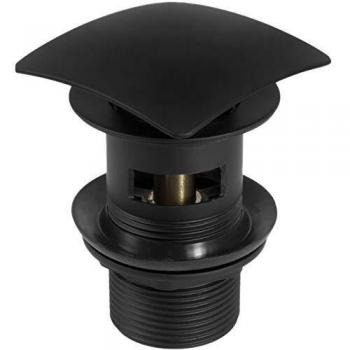 Tapón Click-Clack Cuadrado con Desbordamiento para Lavabo - Negro Mate Deante