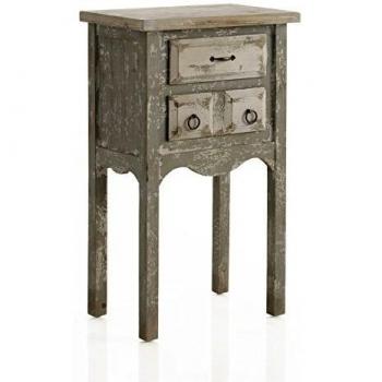 GEESE Mesita con 2 Cajones, Madera, Gris, 50x32x84 cm