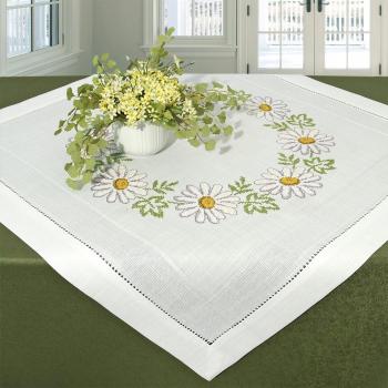 'Objeto Stick Paquete  - Corona decorativa de margaritas - Mantel 85 cm x 85 cm con elaboradas vainica borde - Punto de Cruz predibujado hilo de algodón 100% de gran calidad - para empezar inmediatamente - Mantel mantel de 85 x 85 - de la