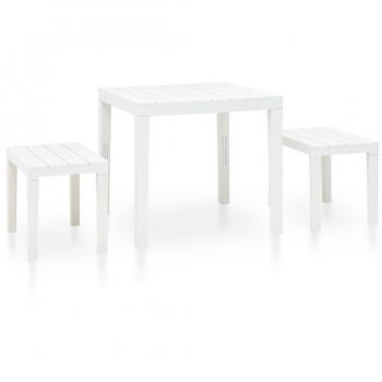 vidaXL Mesa de jardín con 2 bancos plástico blanco