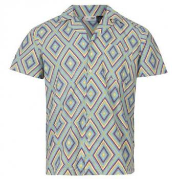 Camisa de Manga Corta O'Neill Watamu Beach M - 100% algodón, diseño tropical, cierre de botones, bolsillo en el pecho, ajuste regular