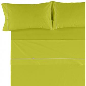 Juego de sábanas liso con biés color pistacho, cama de 160 cm, compuesto por 4 piezas, material algodón-poliéster