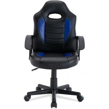 Silla Gaming Juvenil Imitación Piel Color Negro/Azul con Base de Nylon Modelo Zoe