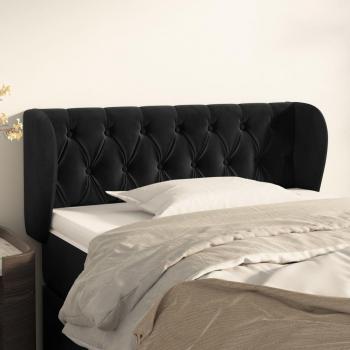 Cabecero de terciopelo negro 103x23x78/88 cm con orejas acolchado protector elástico prueba polvo