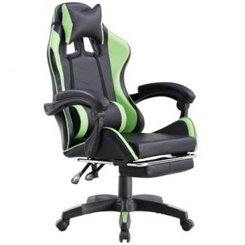 Silla Gaming Ergonómica Verde y Negra con Respaldo Reclinable y Apoyapies