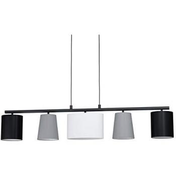 Lámpara de suspensión EGLO ALMEIDA 1, 5 luces E14, metal y tela negro/blanco, dimensiones L120 x H110 x B25,5 cm