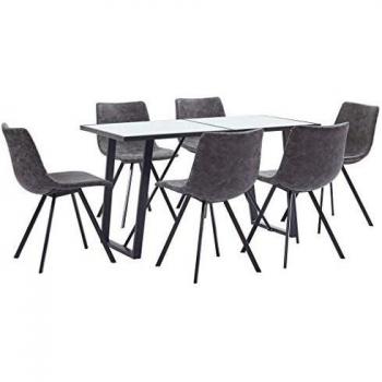 vidaXL Juego de Comedor 7 Piezas de Cuero Sintético Mobiliario Decoración Interior Casa Hogar Robusto Duradero Resistente Funcional Práctico Útil Gris