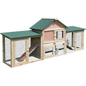 Pawhut Conejera de Exterior Grande Gallinero Pajarera Granja Casa para Animales Pequeños Jaula Mascota Conejos Gallinero 210x45.5x84.5cm