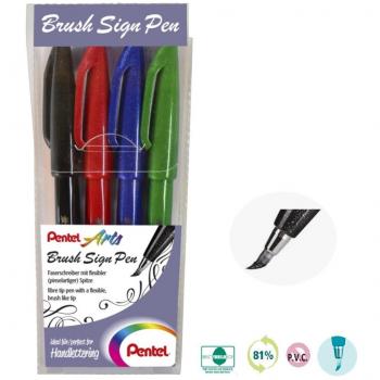 Rotulador Pentel Touch con punta de pincel - Estuche 4 surtido