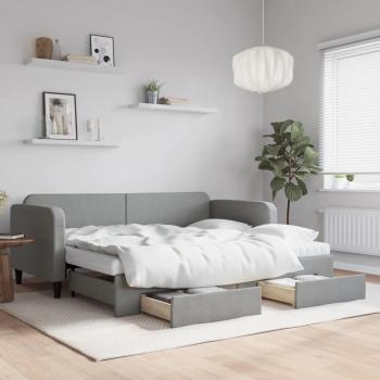 Sofá Cama Nido con Cajones de Tela Gris Claro 90x200 cm