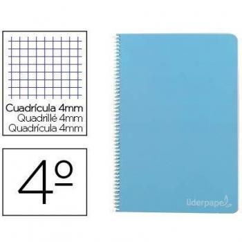 Cuaderno espiral liderpapel cuarto witty tapa dura 80h 75gr cuadro 4mm con margen color azul.