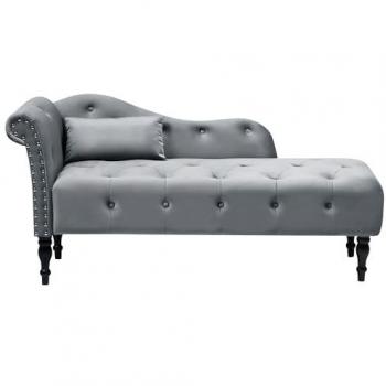Chaise Longue Retro de Terciopelo Capitonné con Cojín Gris Izquierdo Ivry