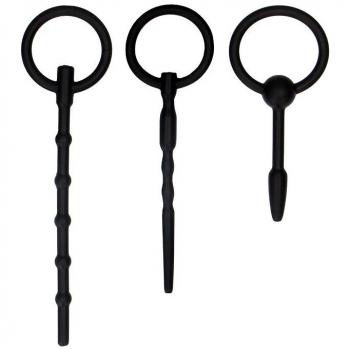 Ouch! Bondage Ouch! Beginner's Silicone Hollow Urethral Plug Set (3 Piece) - Black