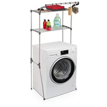 Estantería Metálica Sobre Lavadora con 2 Baldas, Mueble para Baño o Lavandería, 173,5x70x51cm, Plateado - Relaxdays