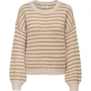 Women's Long Sleeve Beige Striped Sweater Only Lann Structure Knit