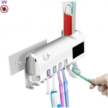 Esterilizador y soporte para cepillos de dientes con dispensador de pasta dental