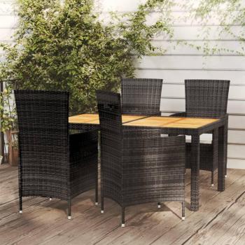 5 Piece Black Poly Rattan Outdoor Dining Set with Cushions