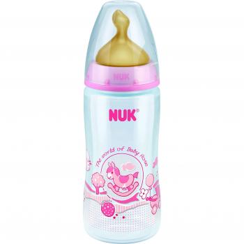 Nuk First Choice - Biberón cuello ancho de látex T1-M, 300 ml, color rosa