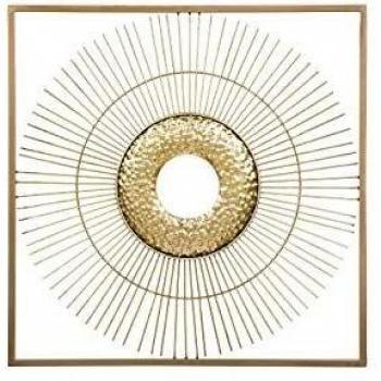 Decoración de Pared Cuadrada Sol en Metal Dorado Estilo Glam Art Decó Mercury