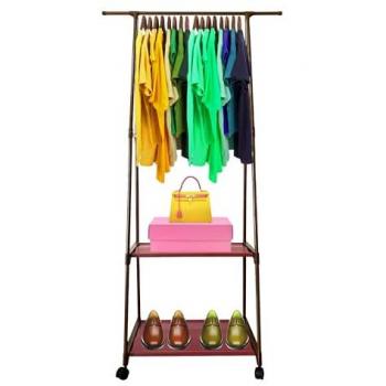 Perchero Burro Majestic Nyana Home con 1 Barra Superior, 2 Estantes Inferiores y 4 Ruedas Giratorias 360º - Medidas: 158x82x44 cm, Organizador de Ropa