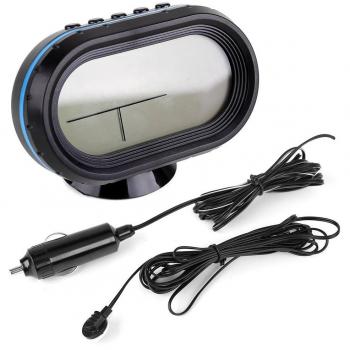 TOOGOO(R) Termometro Voltimetro de Detector de voltaje de Medicion de voltaje de la bateria de Temperatura exterior e interior del despertador LCD digital de la pantalla para el coche