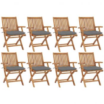 Folding Garden Chairs with Cushions - 8 Piece Set in Solid Teak Wood