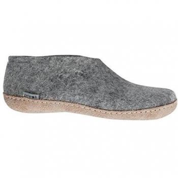 Glerups Adult Wool Slippers - Grey Leather Sole, Size 41 M