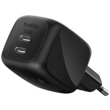 Cargador de pared Belkin 50W Doble USB-C con Power Delivery y PPS, negro