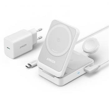 Cargador Inalámbrico Anker MagGo 15W 3 en 1 B2557321, color blanco