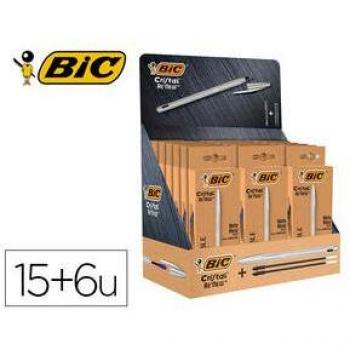Bolígrafo Bic Cristal Renew 21 Expositor 15 Unidades Tinta Azul + 6 Unidades Tinta Negra