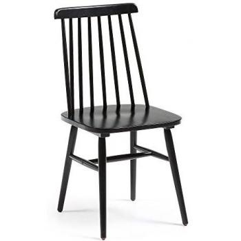 Kave Home - Silla de Comedor Tressia Negra de Madera Maciza de Caucho