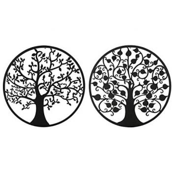 Decoración de Pared Metal Negro Árbol Indio (100 x 1 x 100 cm) - Set de 2 Unidades