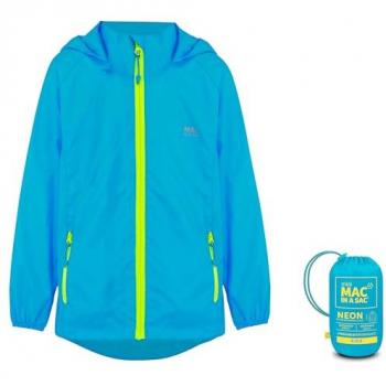 Mini Packable Waterproof Jacket for Kids - Neon Blue - Size 2-4 Years
