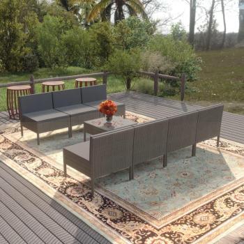 8-Piece Grey Poly Rattan Garden Lounge Set with Cushions