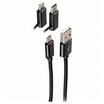 Cable de Carga 3 en 1 Shiverpeaks BS14-50068 - USB A, Micro USB B, Tipo C y Lightning Negro 1 m