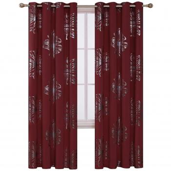 Deconovo Cortinas Opacas con Flores Plateados Cortina para Ventana de Cocina y Habitación de Niños con 8 Ojales 117 x 229 cm 2 Paneles Rojo Oscuro