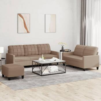 Sofá 3 Pcs Set de cuero sintético Capuchino con cojines, color marrón
