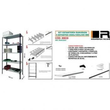 Kit de estantería ranurada FPLUS con 5 estantes, dimensiones 2000 x 1000 x 300 mm