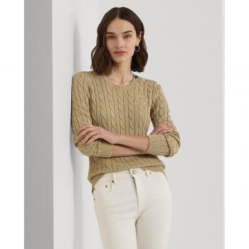 Beige Slim Fit Women's Cotton Cable Knit Pullover Sweater