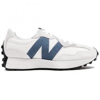 New Balance Women's 327 Sneakers - White/Grey/Blue, Suede/Mesh, Size 8.5 (40)