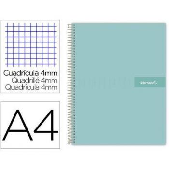 Cuaderno Espiral Liderpapel A4 Crafty Tapa Forrada 80h 90 gr Cuadro 4mm con Margen Color Turquesa