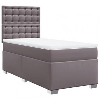 Cama Box Spring con colchón de muelles en cuero sintético gris 90x190 cm