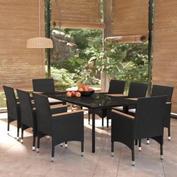 9-Piece Black Garden Dining Set with Cushions