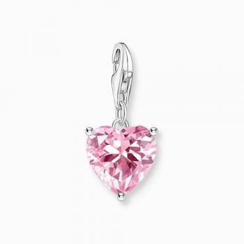 Sterling Silver Pink Cubic Zirconia Heart Charm with Lobster Claw Clasp