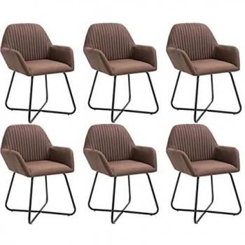 Brown Fabric Dining Chairs Set of 6