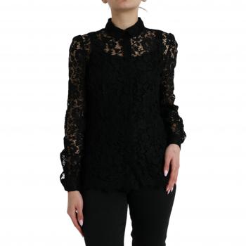 Dolce & Gabbana Elegant Floral Lace Blouse Top - IT42|M, Shirts, female, Black, Size: S